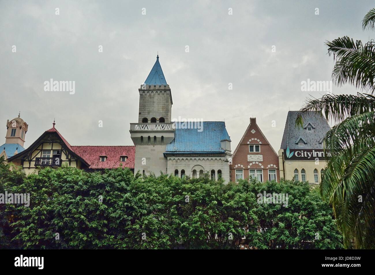 View of the Window of the World Theme Park located in Shenzhen, People's Republic of China. It includes reproductions of famous world monuments. Stock Photo