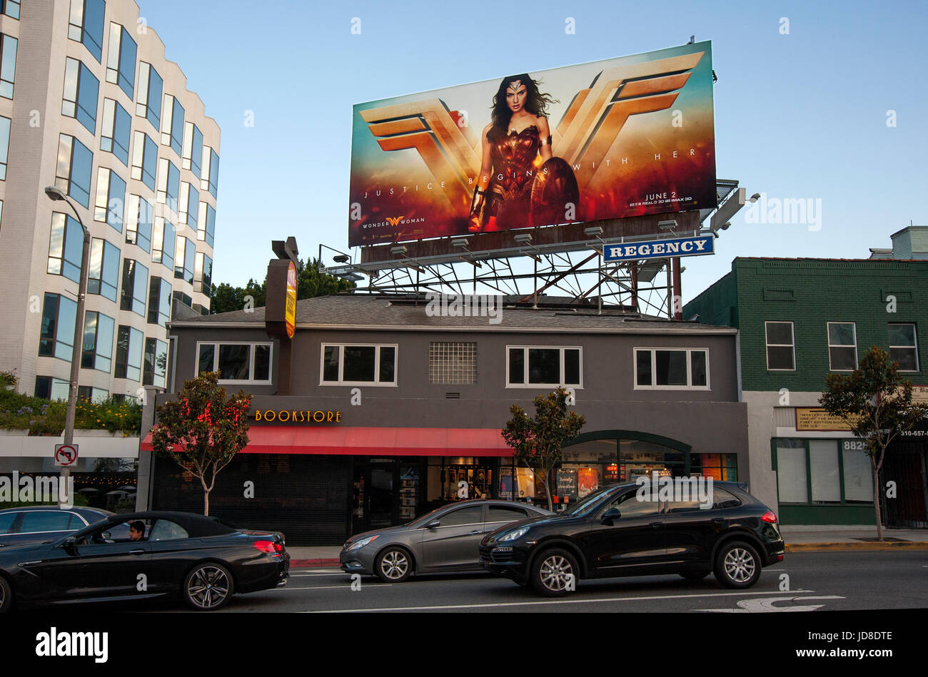 Billboard promoting the Wonder Woman movie on the Sunset Strip in Los Angeles, CA Stock Photo