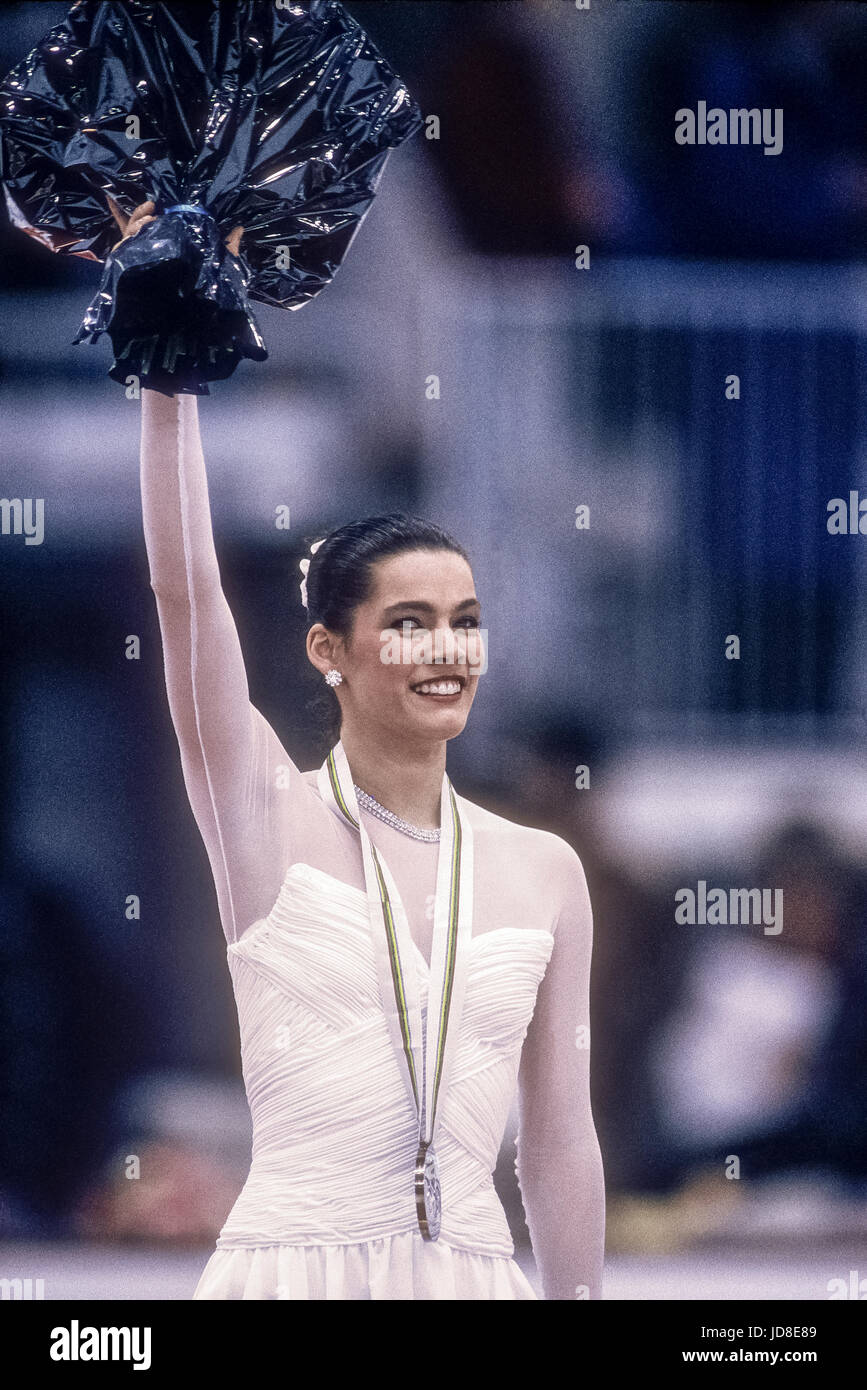 Nancy Kerrigan (USA), bronze medalist competing at the 1992 Olympic Winter Games Stock Photo