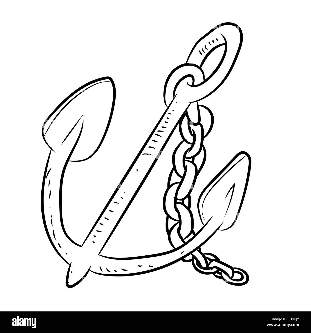 Hand drawn sketch of sea anchor isolated,  Black and White Cartoon Vector Illustration for Coloring Book - Line Drawn Vector Stock Vector