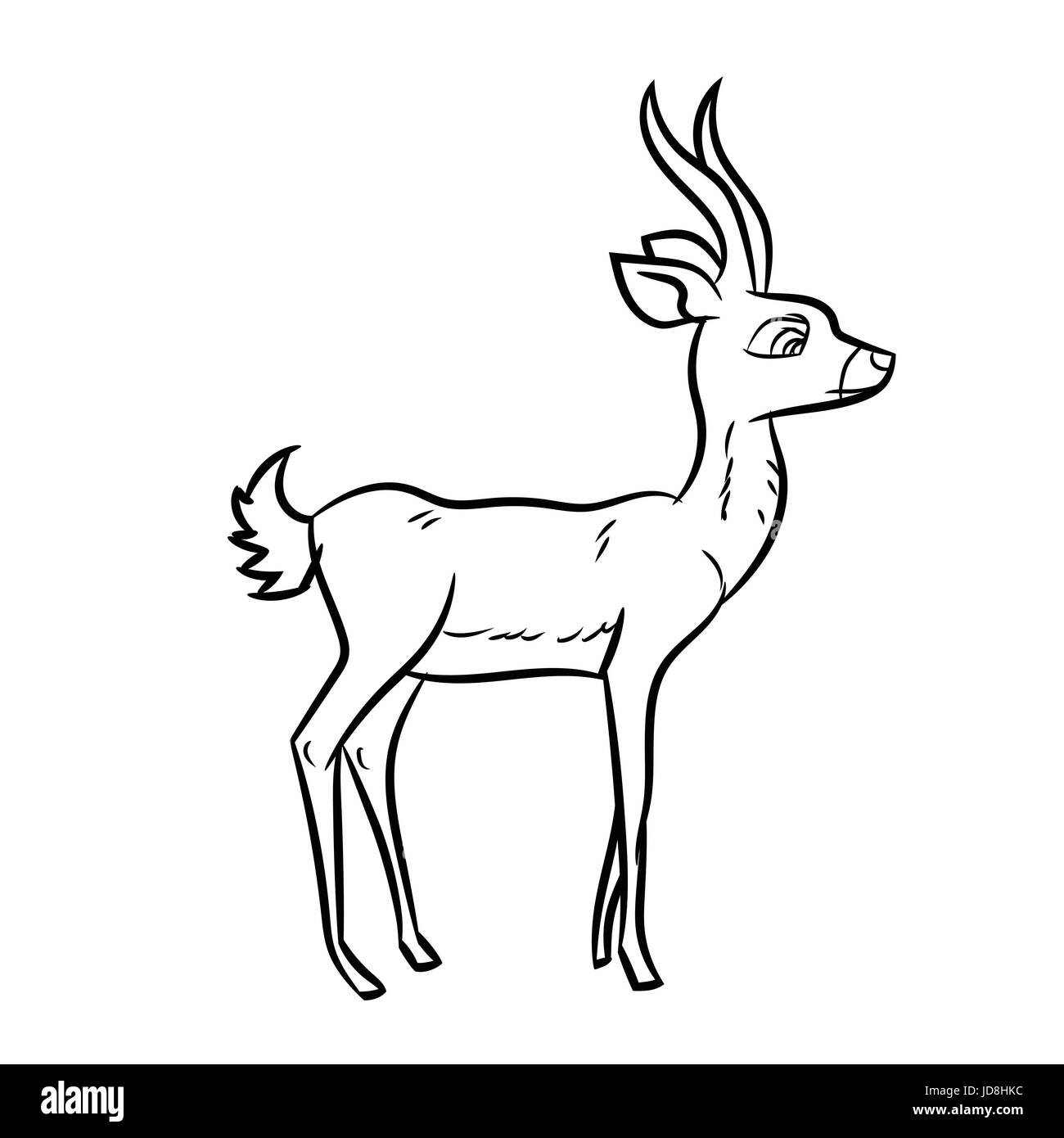 Hand drawn sketch of Antelope isolated, Black and White Cartoon Vector Illustration for Coloring Book - Line Drawn Vector Stock Vector