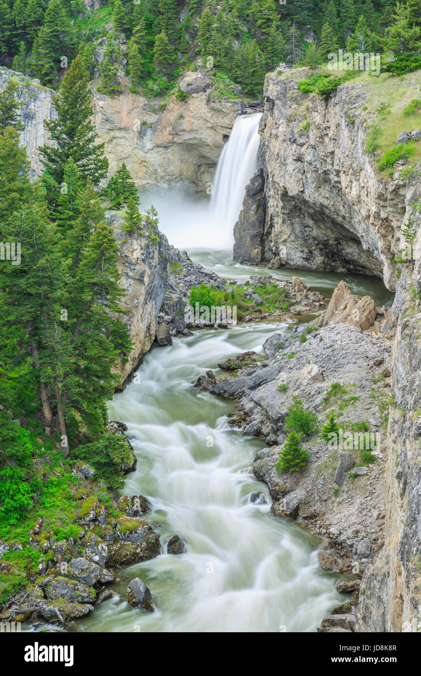 tourists at natural bridge and falls recreation area in gallatin national forest near big timber, montana Stock Photo