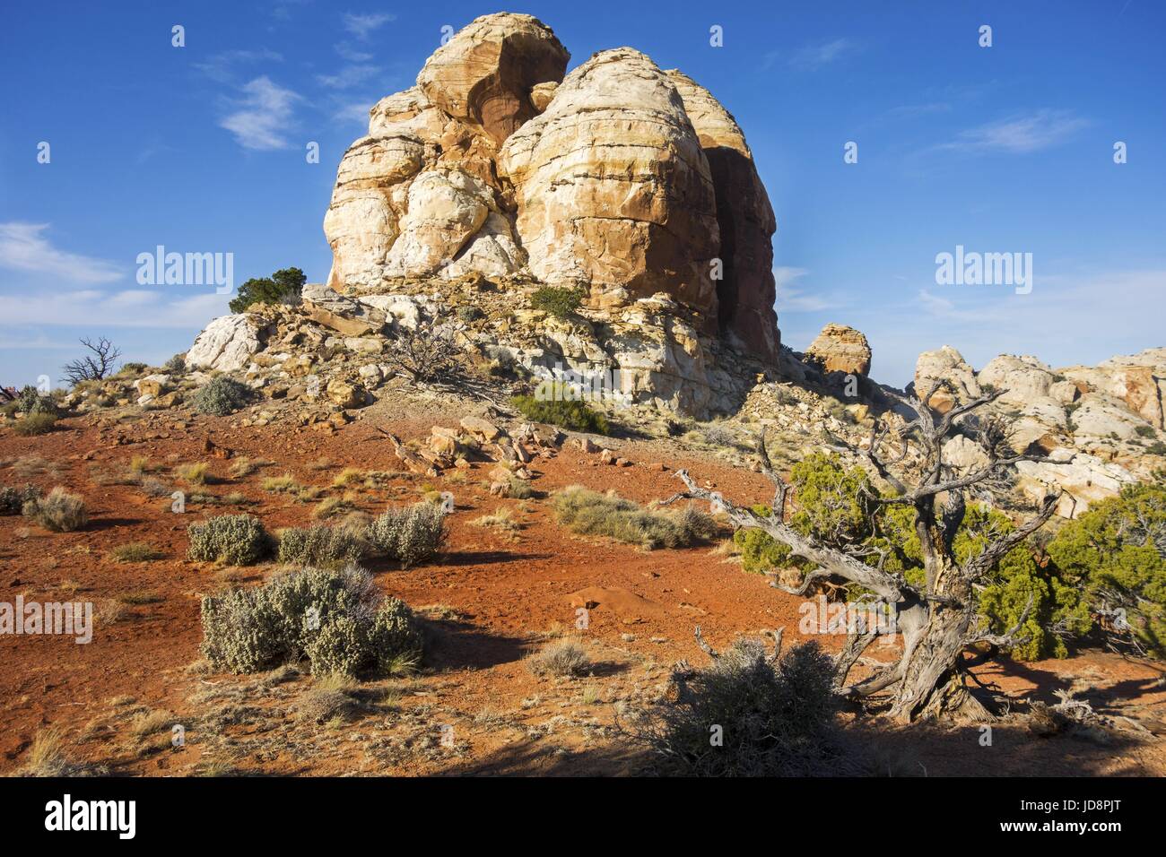 Navajo Knobs Rock Formation Landscape against Blue Sky Background at end of Hiking Trail in Capitol Reef National Park Utah United States Stock Photo