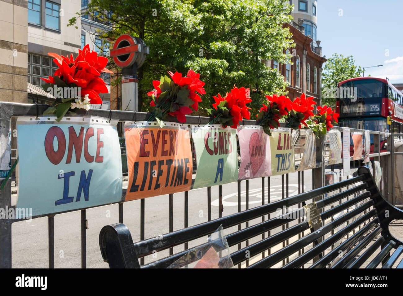 Rik Mayall's Memorial 'Bottom' Bench in Hammersmith, London, UK Stock