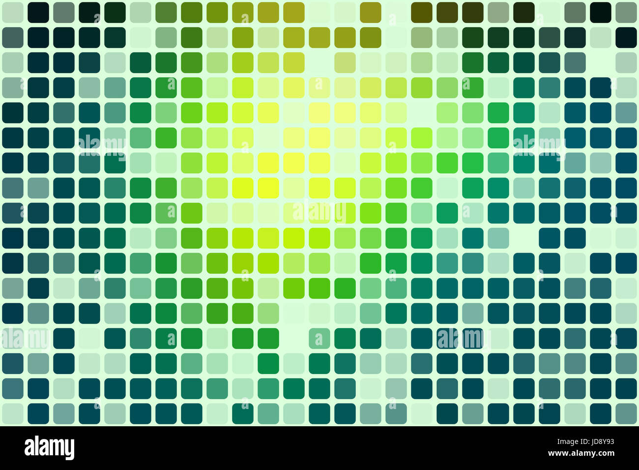 Bright yellow green occasional opacity square tiles mosaic over white