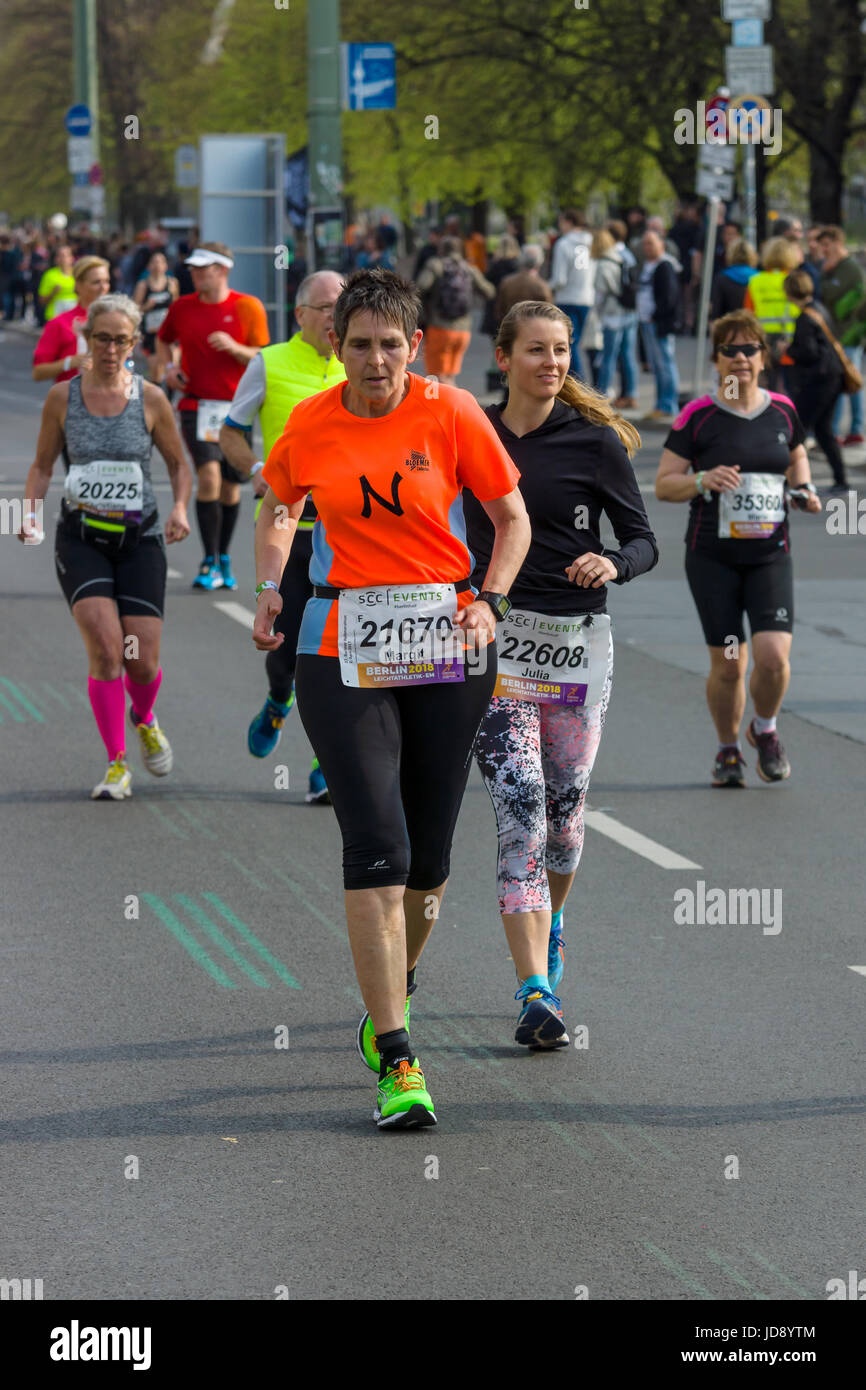 BERLIN APRIL 02, 2017 The annual 37th Berlin Half Marathon. Athletes run on KarlLiebknecht