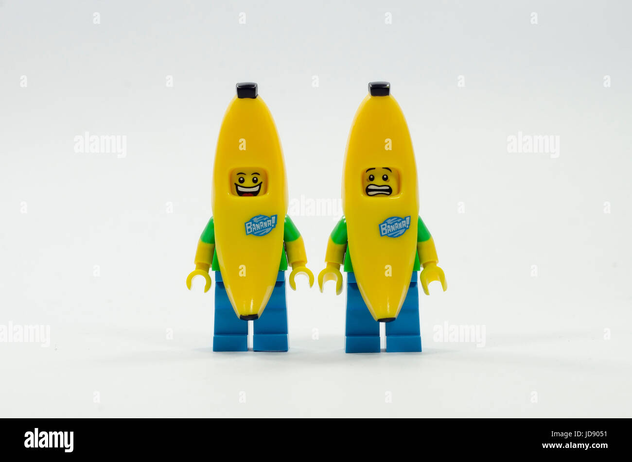 Lego banana guy with happy and afraid face isolated on white background  Stock Photo - Alamy