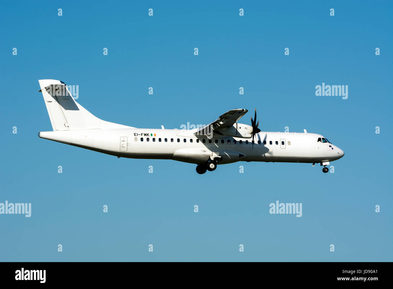 Stobart Air ATR 72-600 landing at Birmingham Airport, UK (EI-FMK) Stock Photo