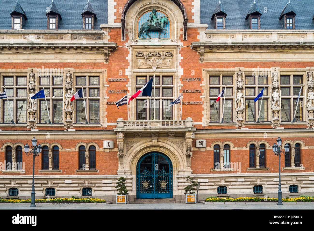 Architecture detail of Municipality of Dunkerque, France Stock Photo