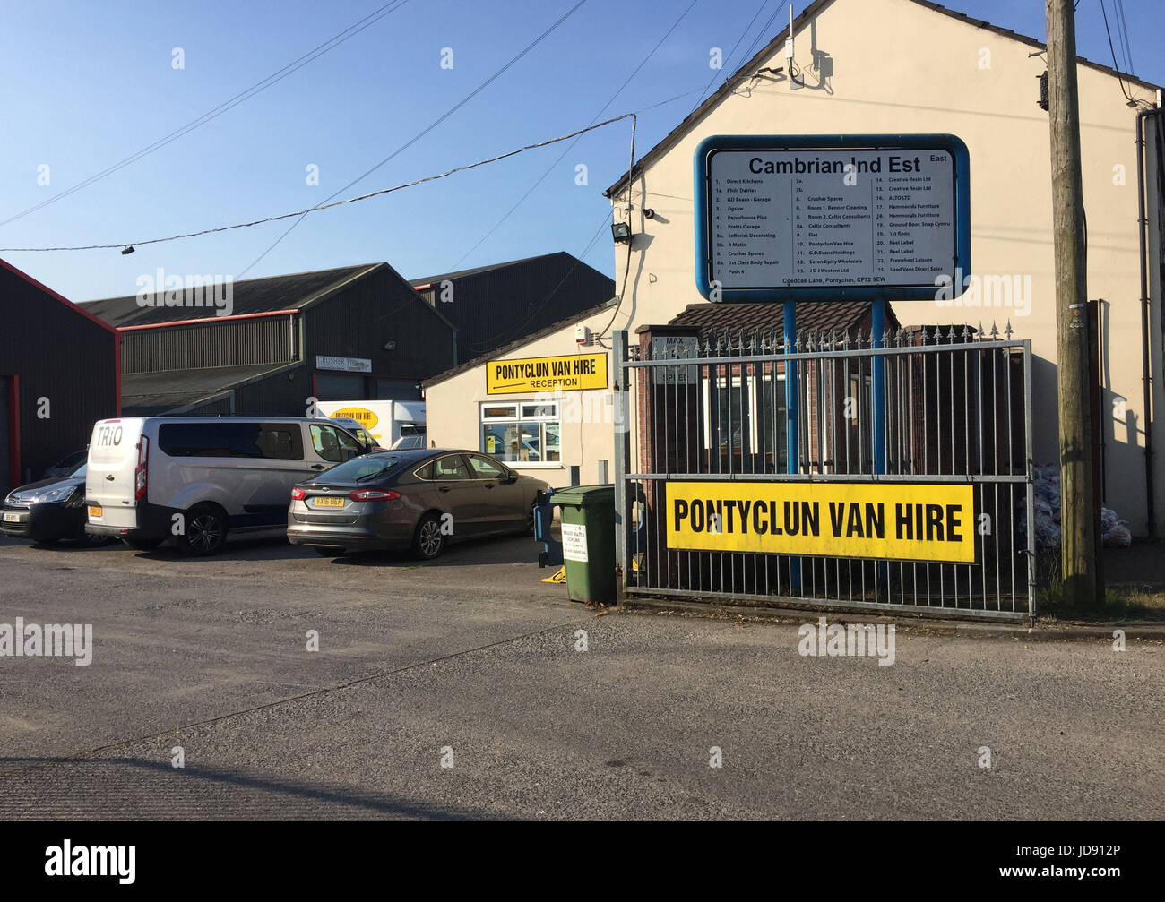 A general view of Pontyclun Van Hire in Pontyclun, Mid Glamorgan, as a van hired from the company was found in Finsbury Park, north London, where one man has died, eight people taken to hospital and a person arrested after the vehicle struck pedestrians. Stock Photo