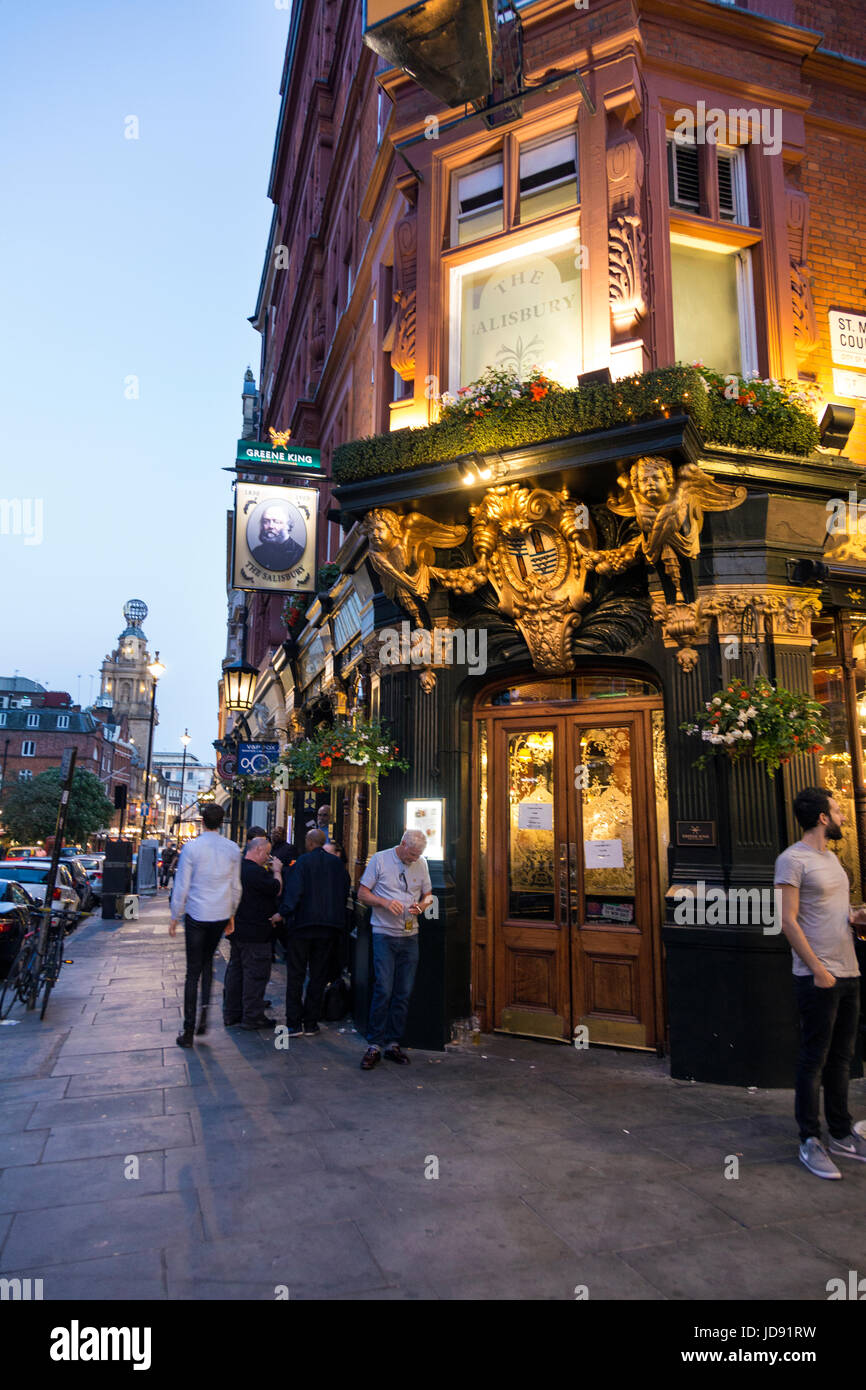 Corner pub entrance with an ornate facade (The Salisbury) St. Martin's