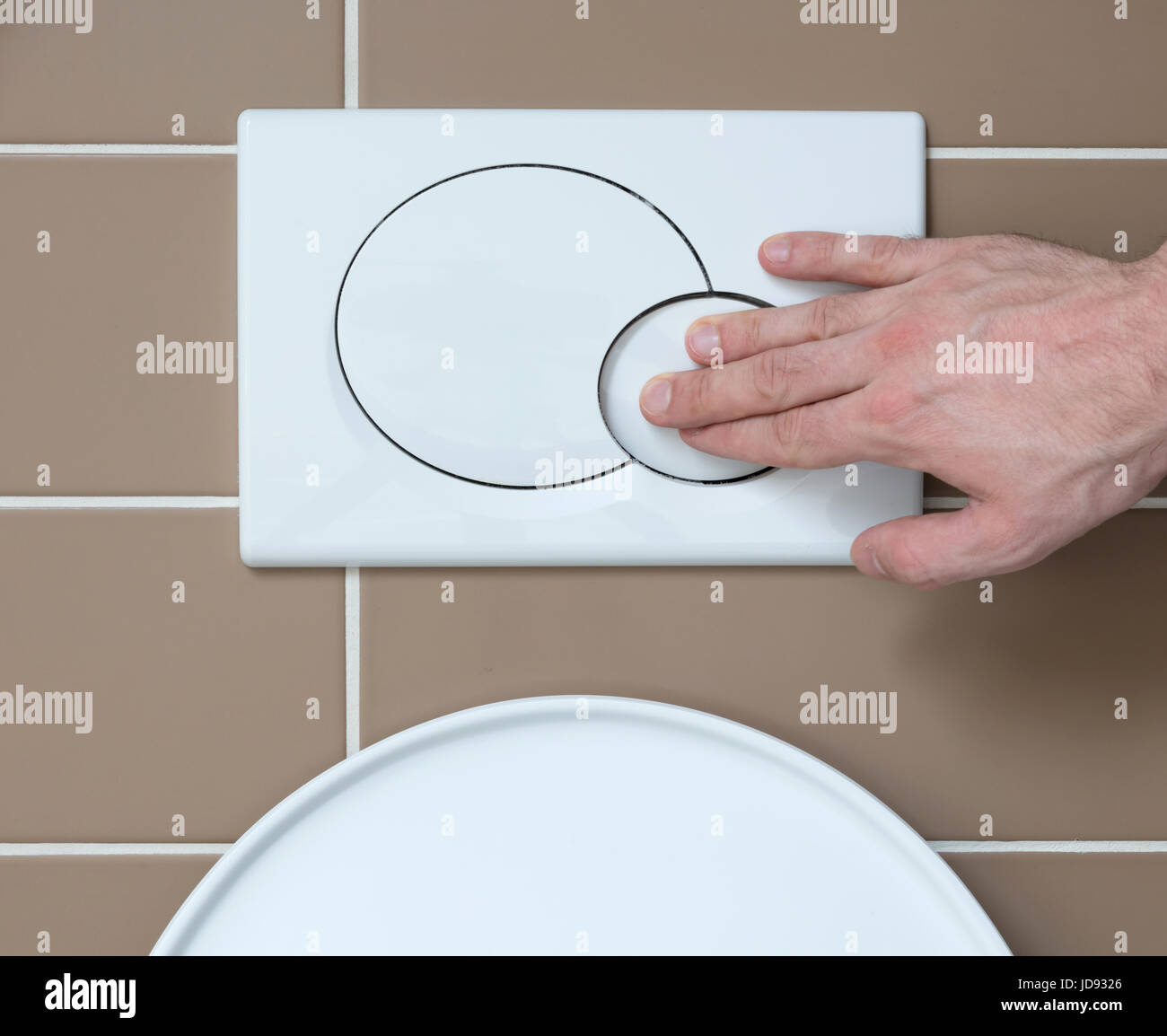 Economic toilet flush press with two separate buttons Stock Photo - Alamy