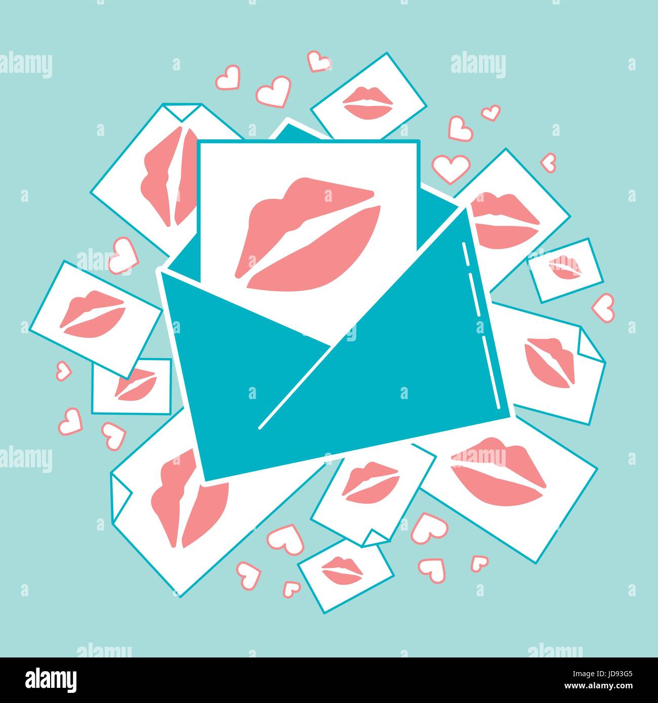 Concept of love in the form of an envelope with kisses. Icon in the linear style Stock Vector