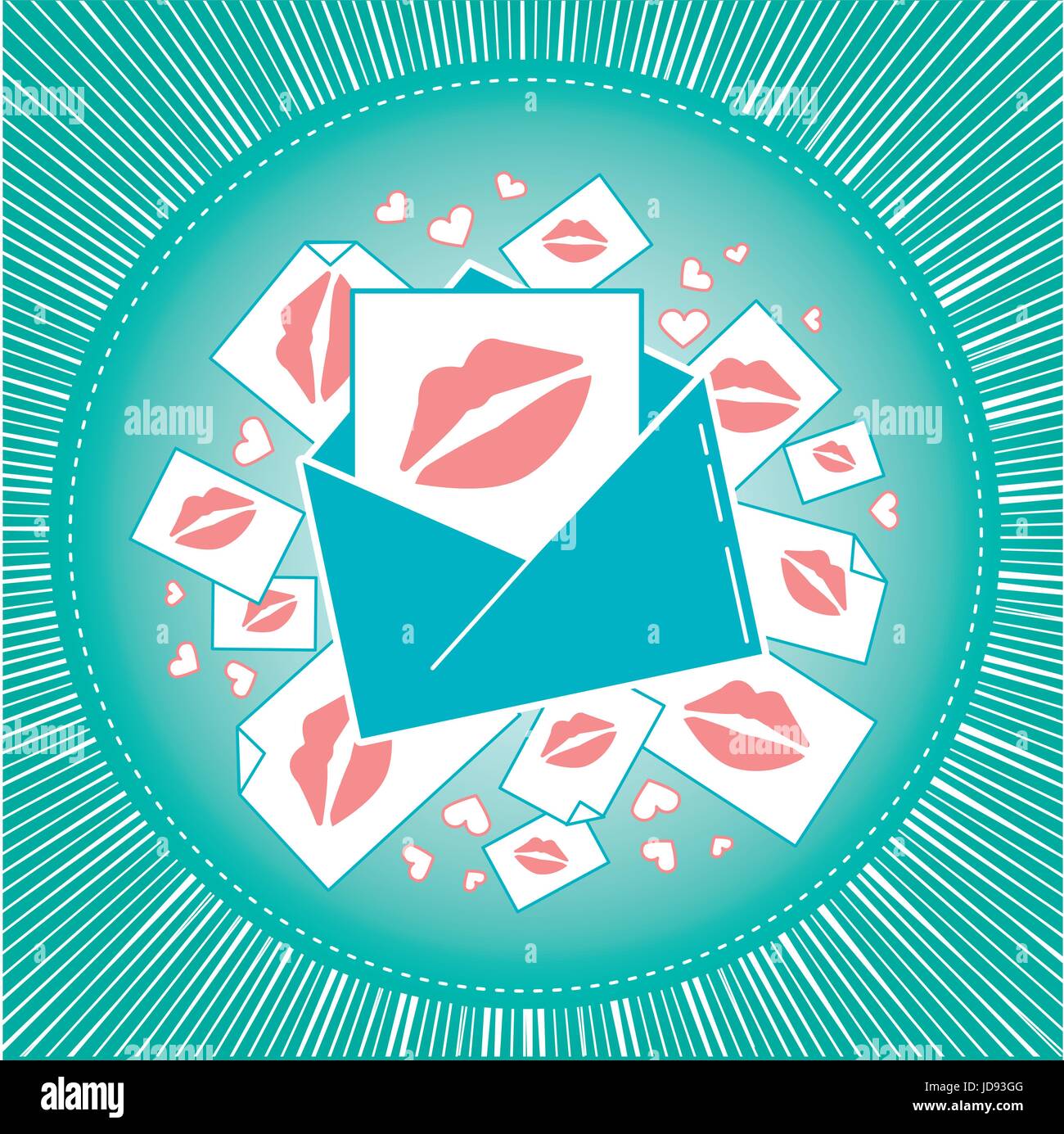Concept of love in the form of an envelope with kisses. Icon in the flat style Stock Vector