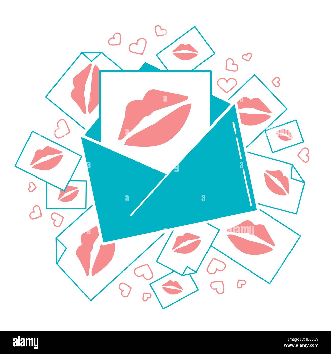 Concept of love in the form of an Messages in the form of kisses. Icon in the flat style Stock Vector