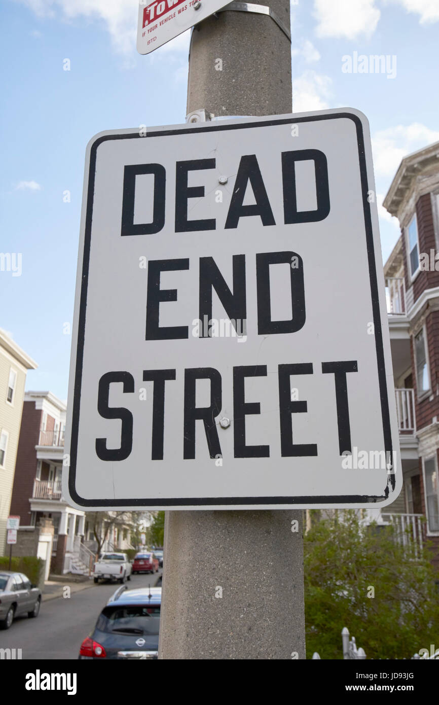 dead end street roadsign in residential area dorchester Boston USA Stock Photo