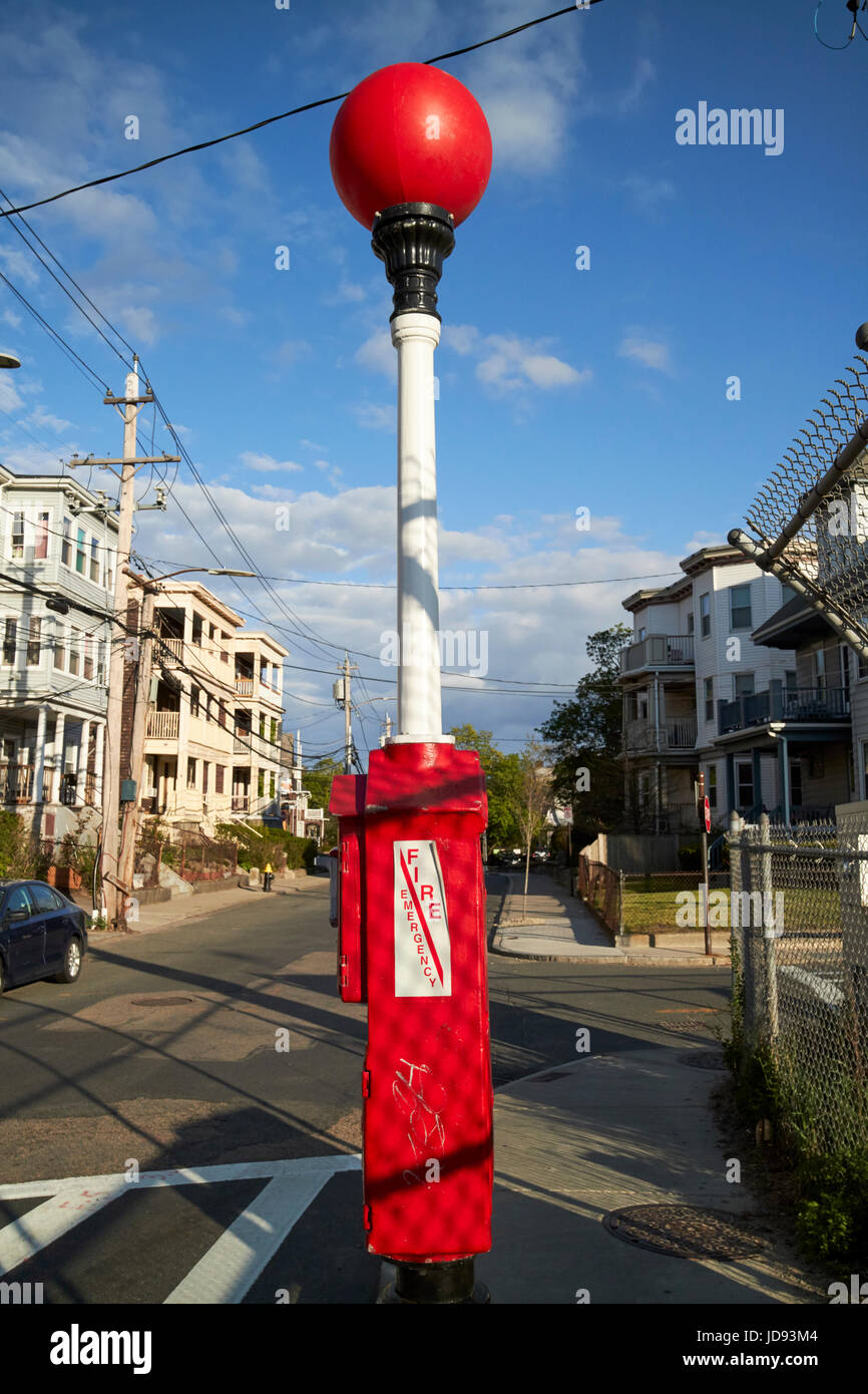 fire emergency call alarm box with red beacon dorchester Boston USA Stock Photo