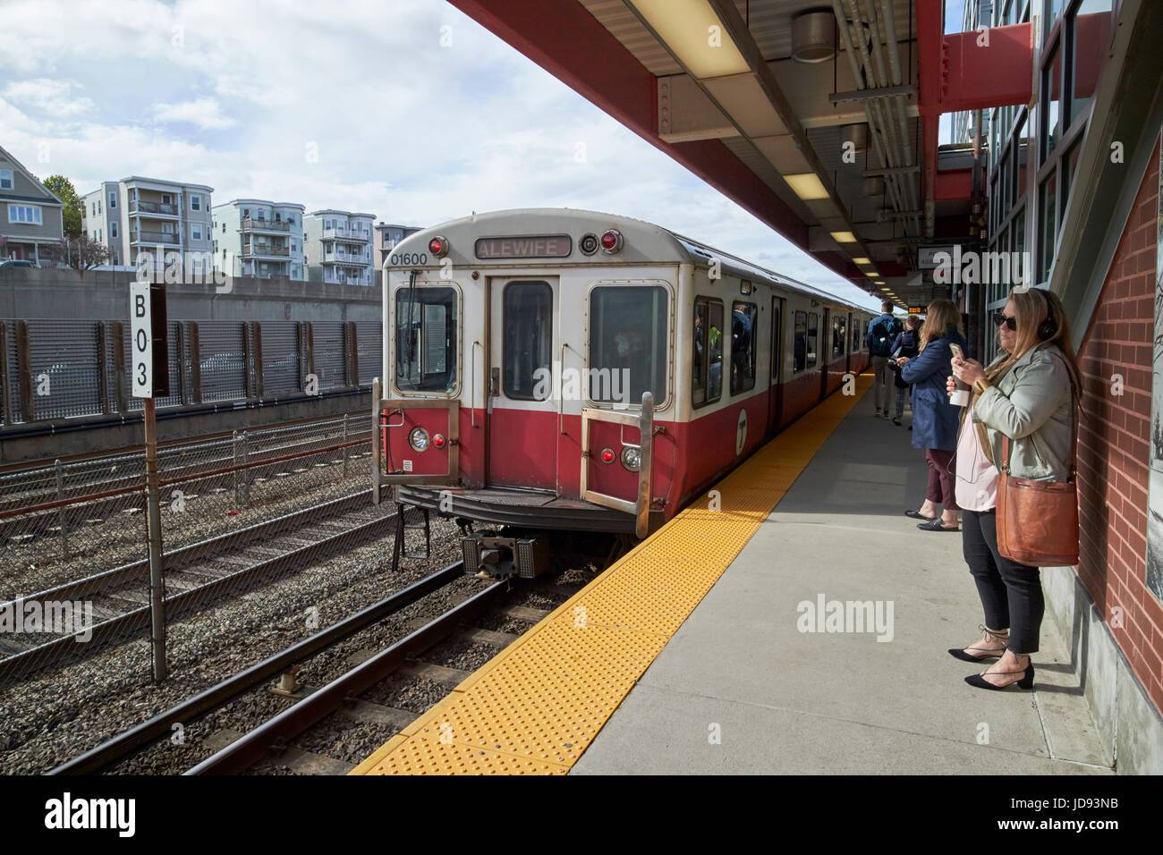 train arriving at savin hill mbta station on the red line dorchester