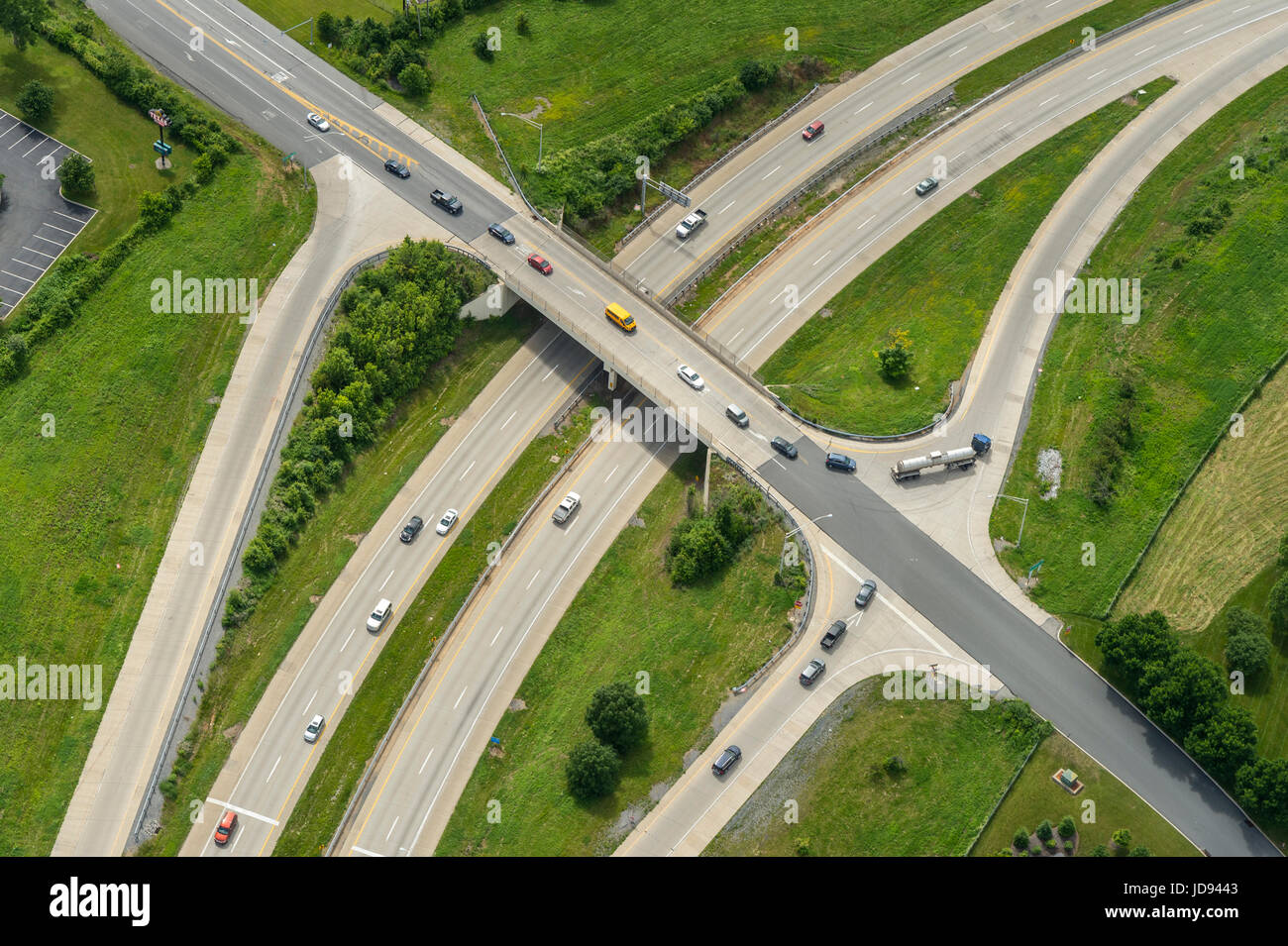 Aerial View Of Interstate Highway Interchange Stock Photo