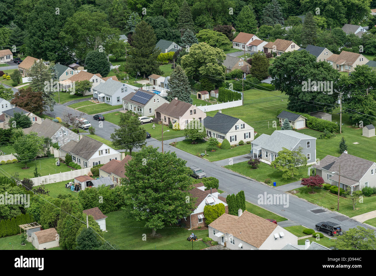 Aerial View, Suburban Neighborhood, Pennsylvania USA Stock Photo