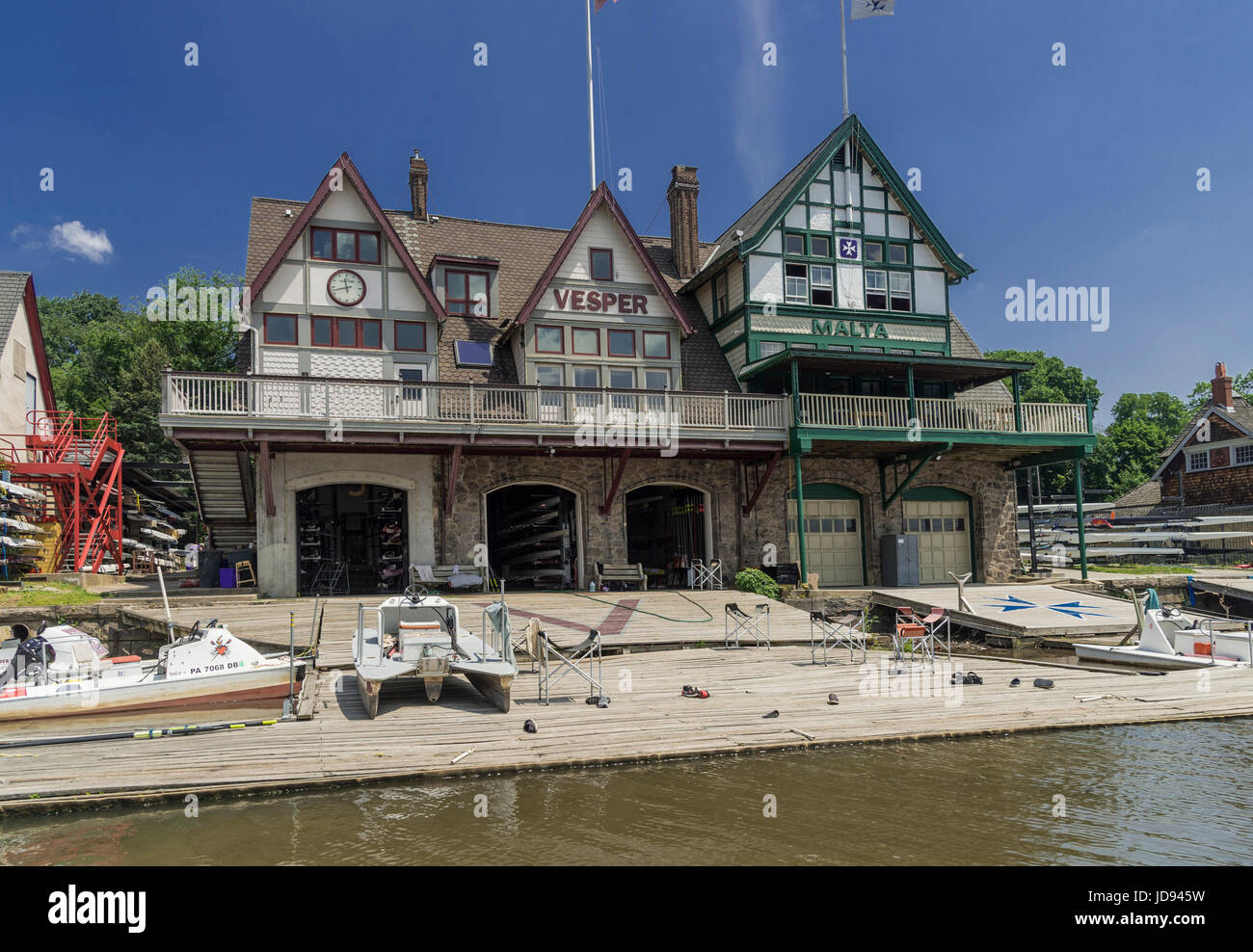 Boathouse Row Day Time, Philadelphia, Pennsylvania, USA Stock Photo