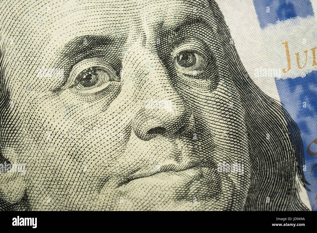 Ben Franklin Detail On US One Hundred Dollar Bill Stock Photo