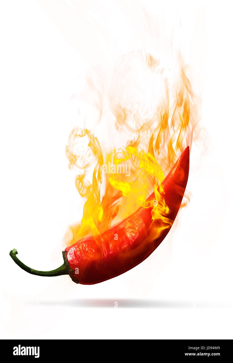 fiery red pepper on a white background Stock Photo