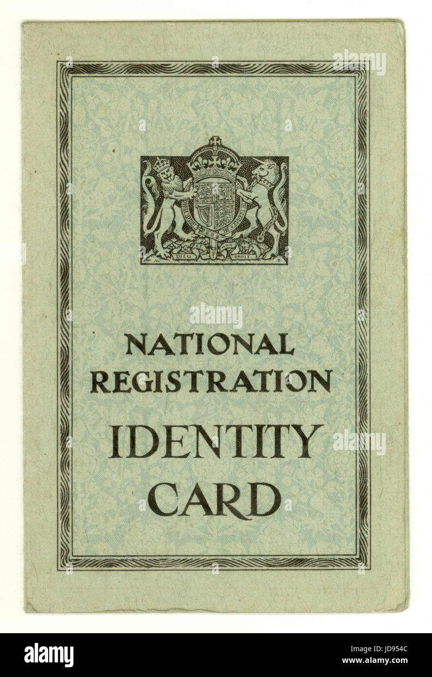 British National Registration Identity Card from World War 2 (WW11) dated 1943, issued for adults, UK Stock Photo