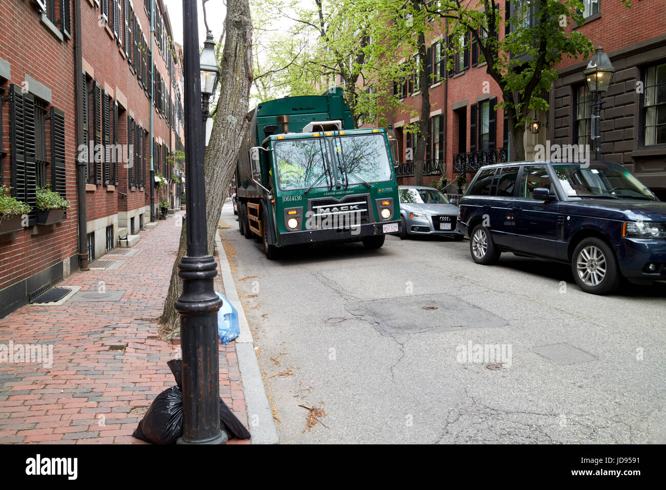 waste refuse collection in historic beacon hill district Boston USA Stock Photo