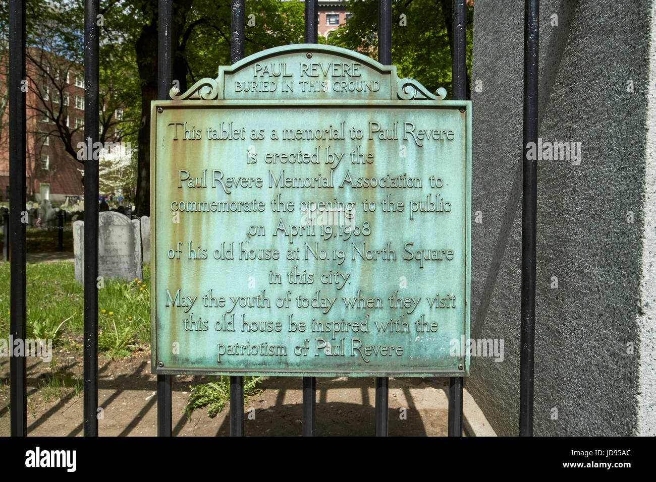 sign marking paul revere buried in granary burying ground Boston USA Stock Photo