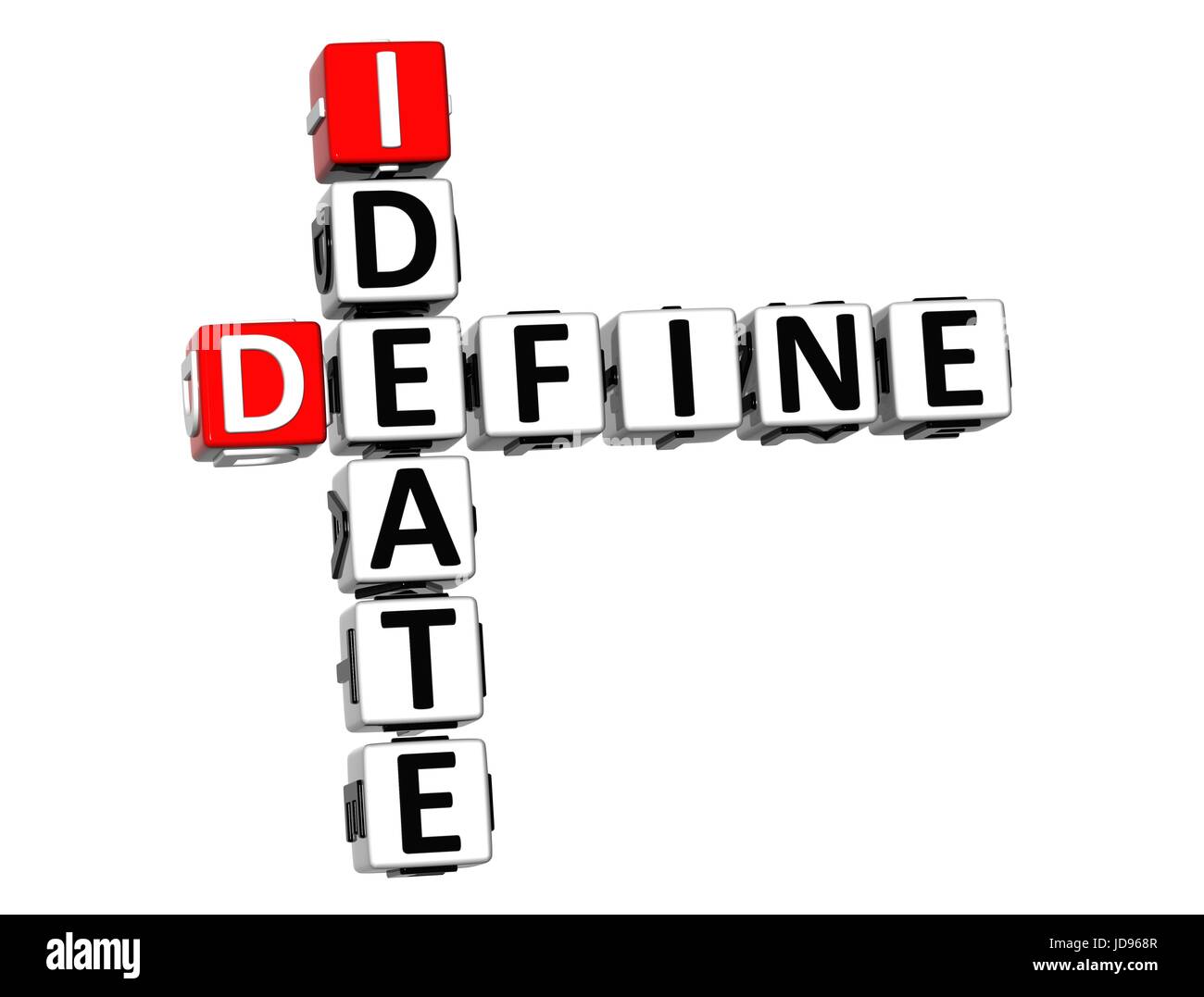 3D Define Ideate Crossword cube words on white background ...