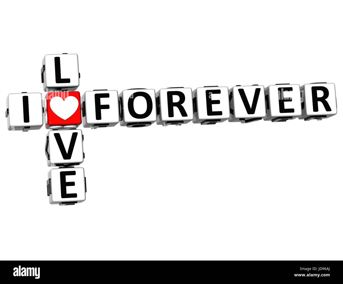 3D I Love Forever Crossword Block Text On White Background Stock Photo 