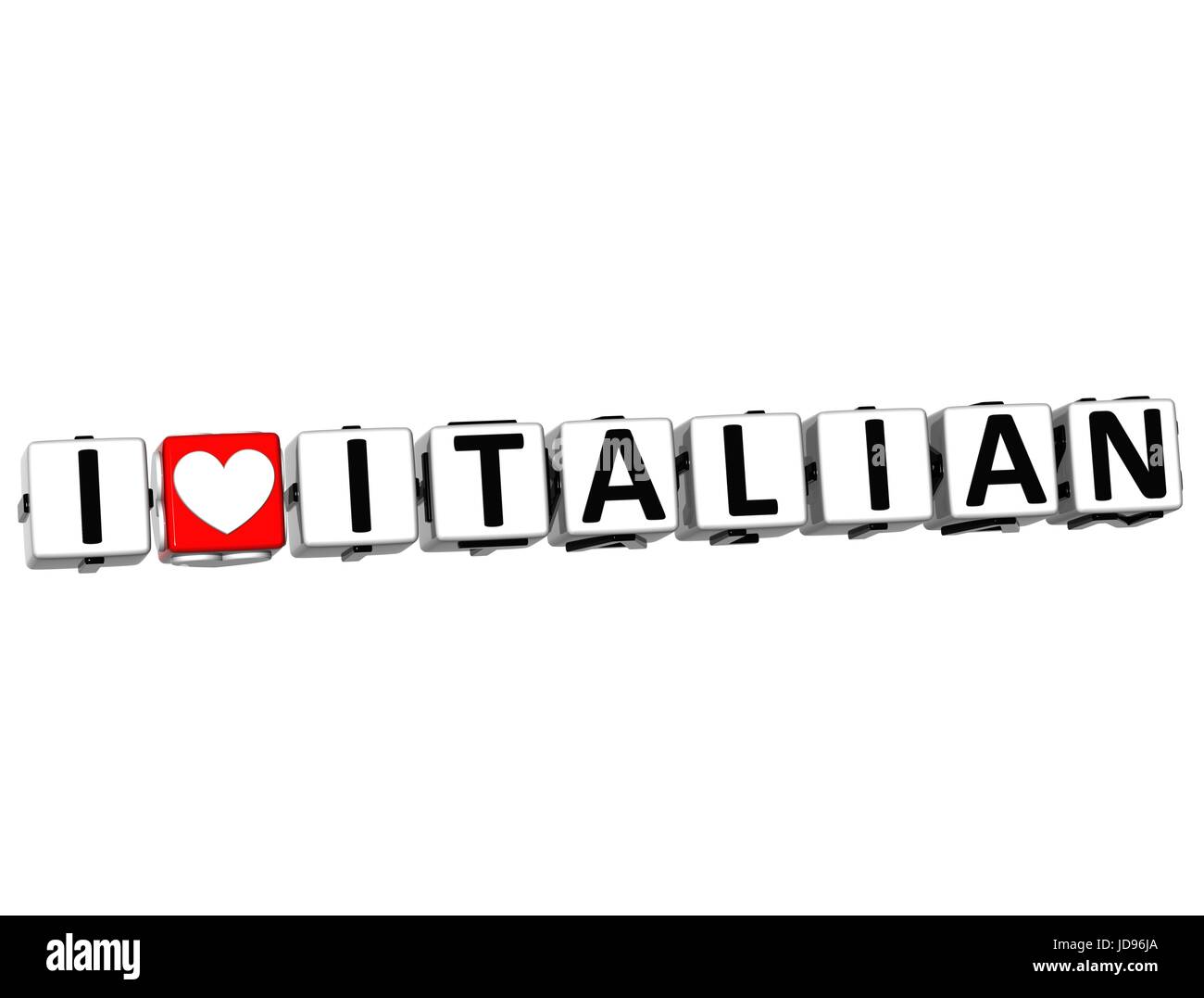 3D I Love Italian Button Click Here Block Text over white background