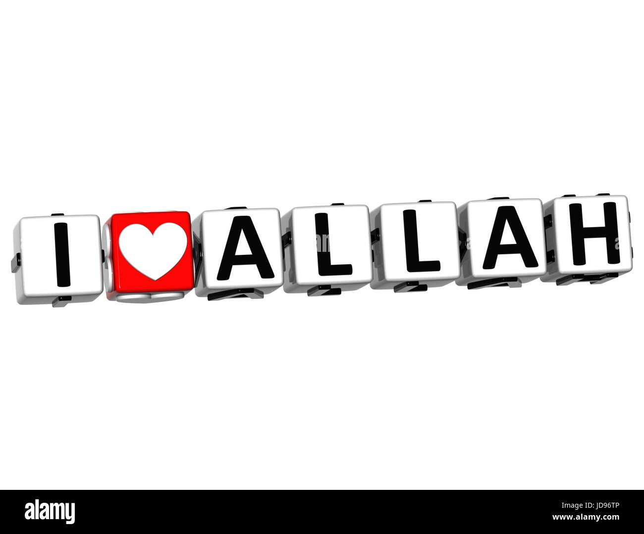 3D I Love Allah Button Click Here Block Text over white background