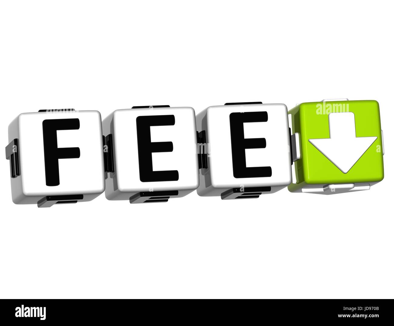 3D Fee Button Click Here Block Text over white background Stock Photo ...
