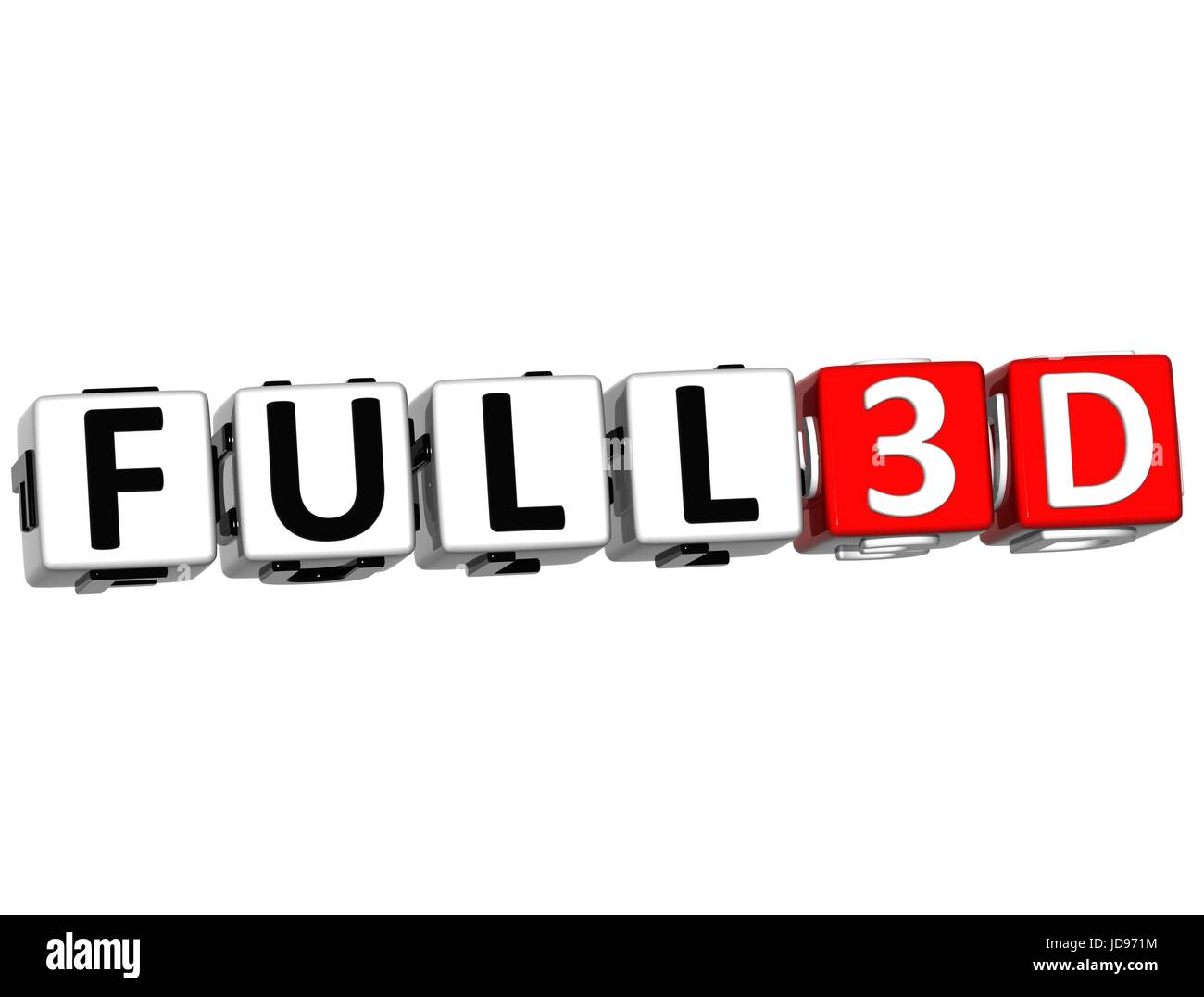 3D Full 3D Button Click Here Block Text over white background Stock ...