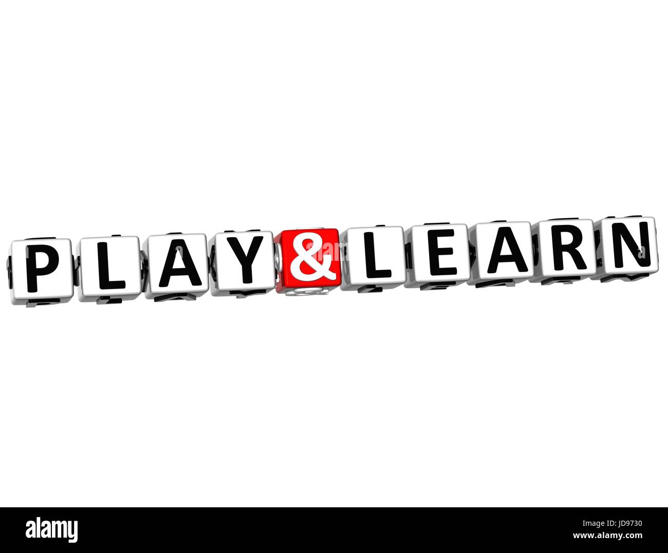 3D Play And Learn Button Click Here Block Text over white background ...