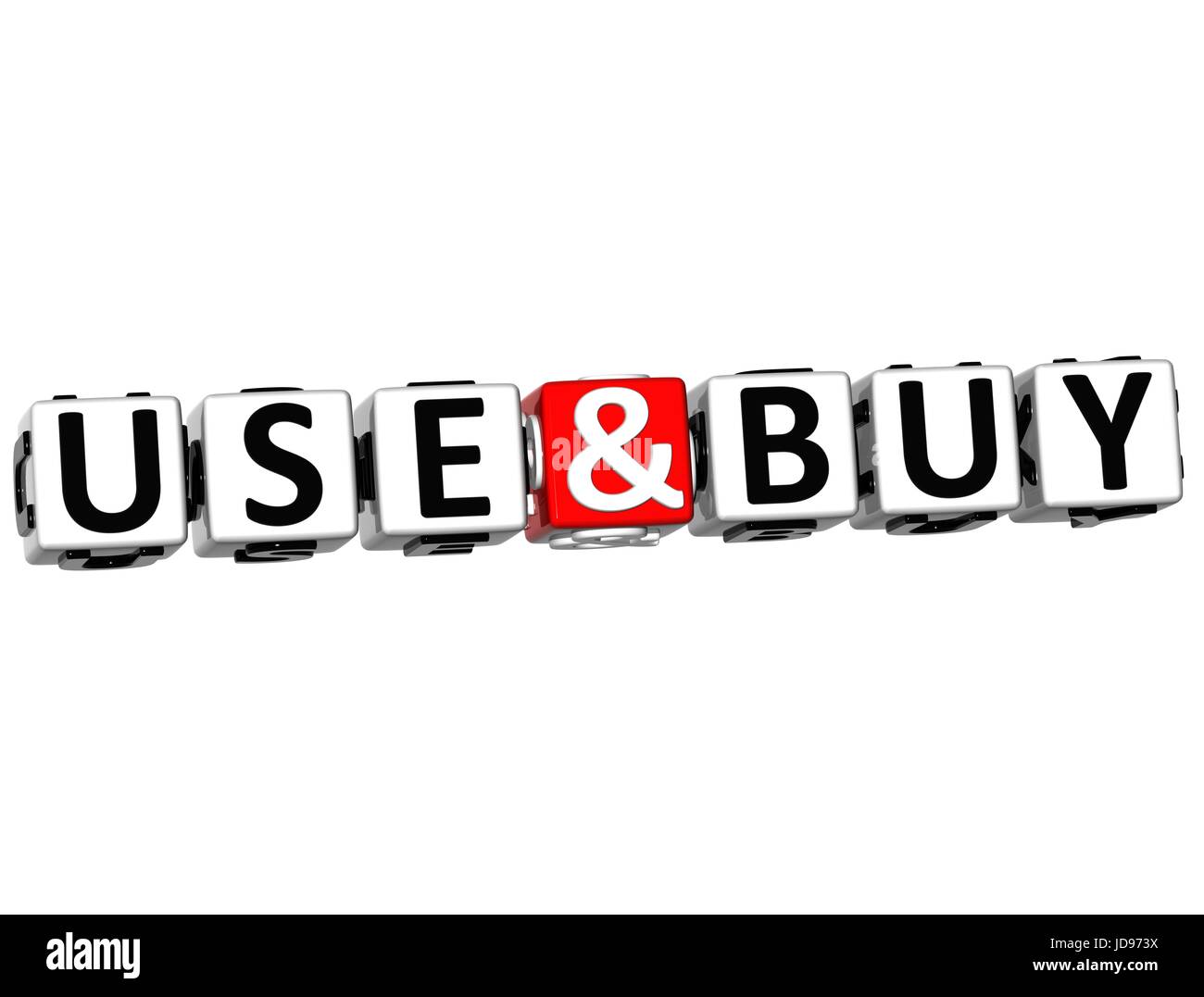 3D Use And Buy Button Click Here Block Text over white background Stock ...