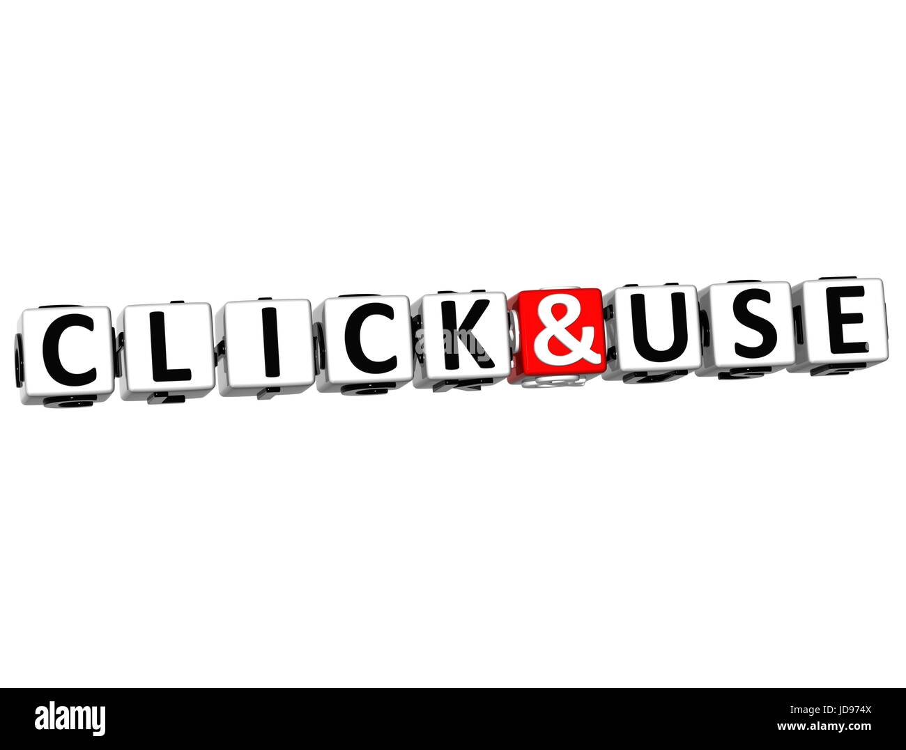 3D Click And Use Button Click Here Block Text over white background ...