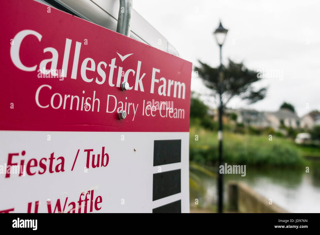 A sign advertising Callestick Farm Cornish Dairy Ice Crea. Stock Photo
