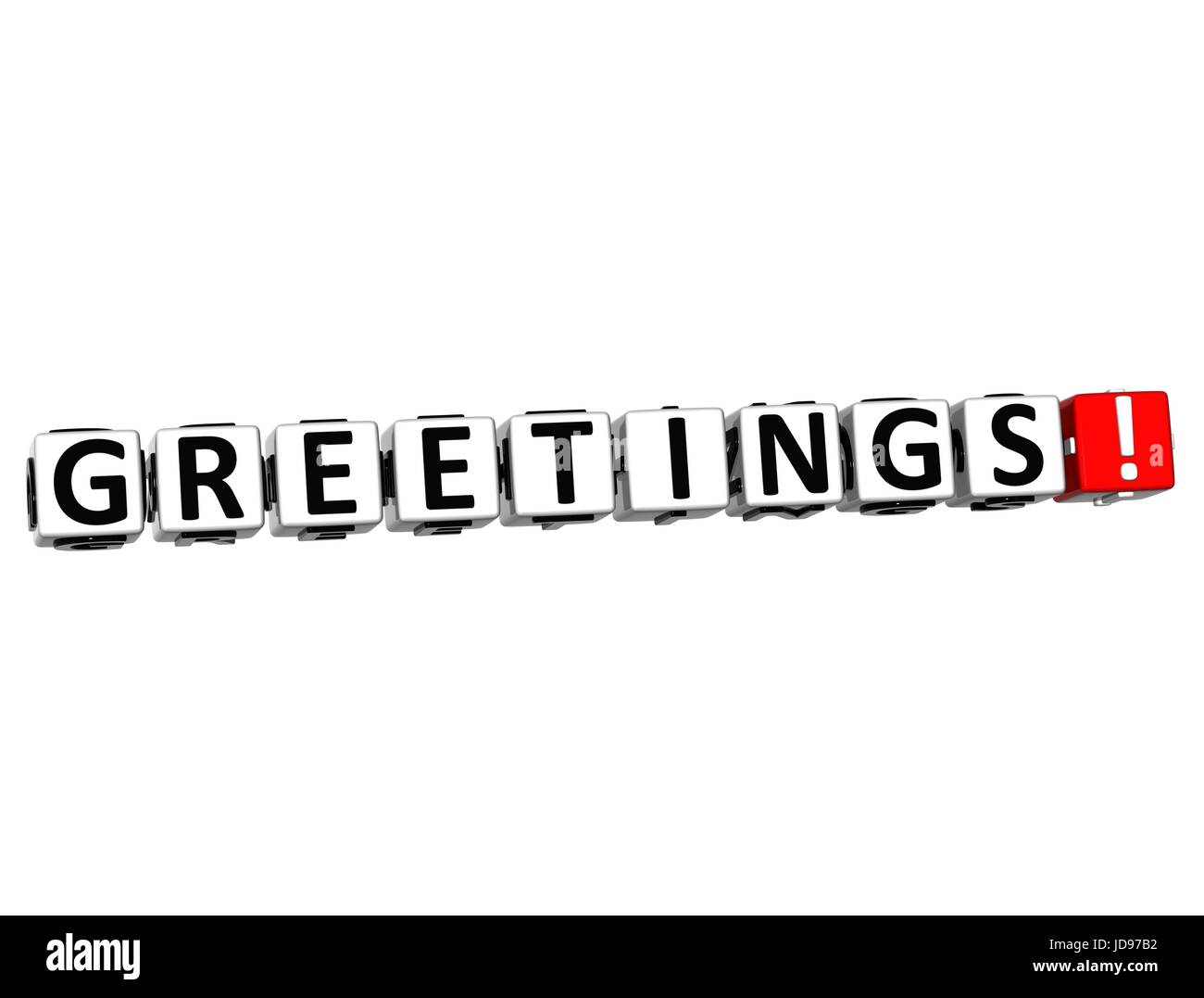 3D Greetings Button Click Here Block Text over white background Stock ...