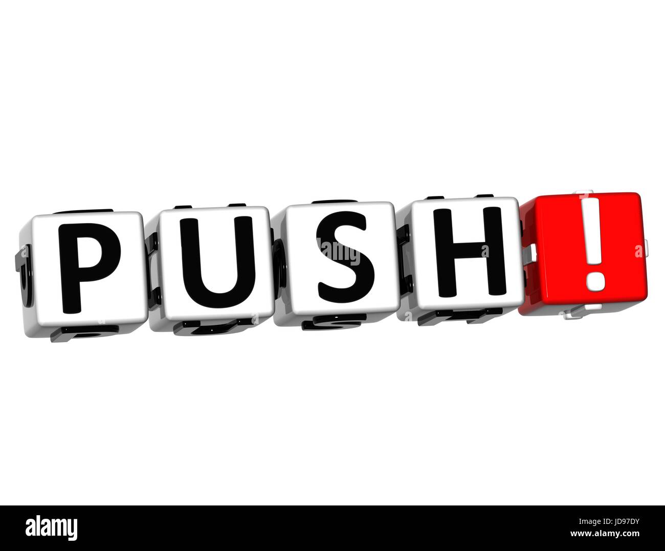 3D Push Button Click Here Block Text over white background Stock Photo ...