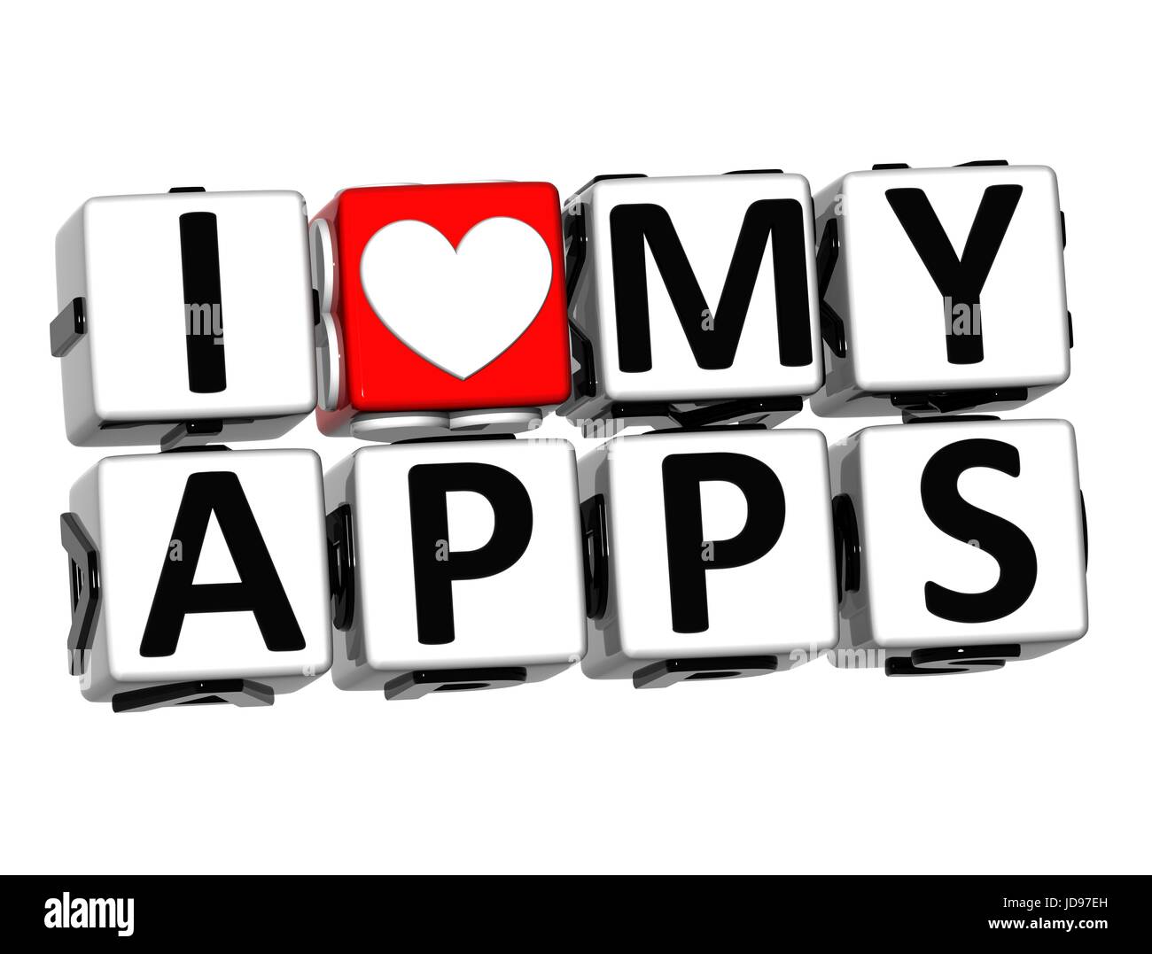 3D I Love My Apps Button Click Here Block Text over white background