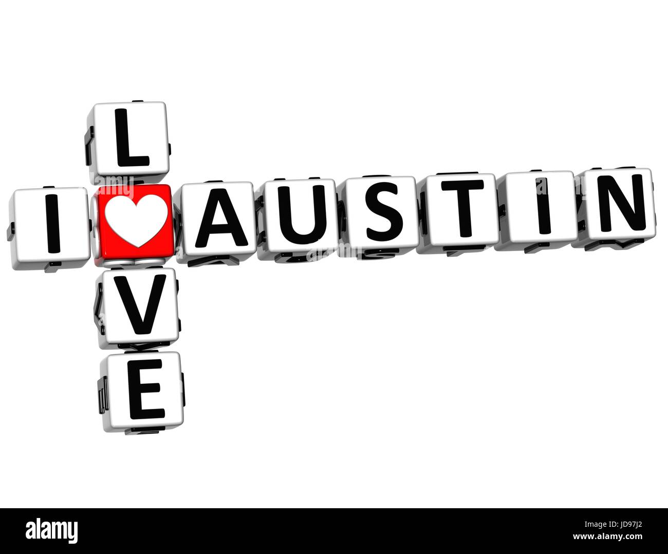 3D I Love Austin Crossword on white background Stock Photo - Alamy