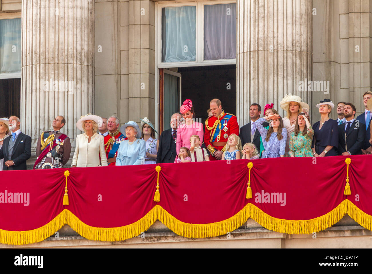 Royal Family Gathered together on The Balcony Of Buckingham Palace ,shortly after The Queens Birthday Parade ,London 2017 Stock Photo