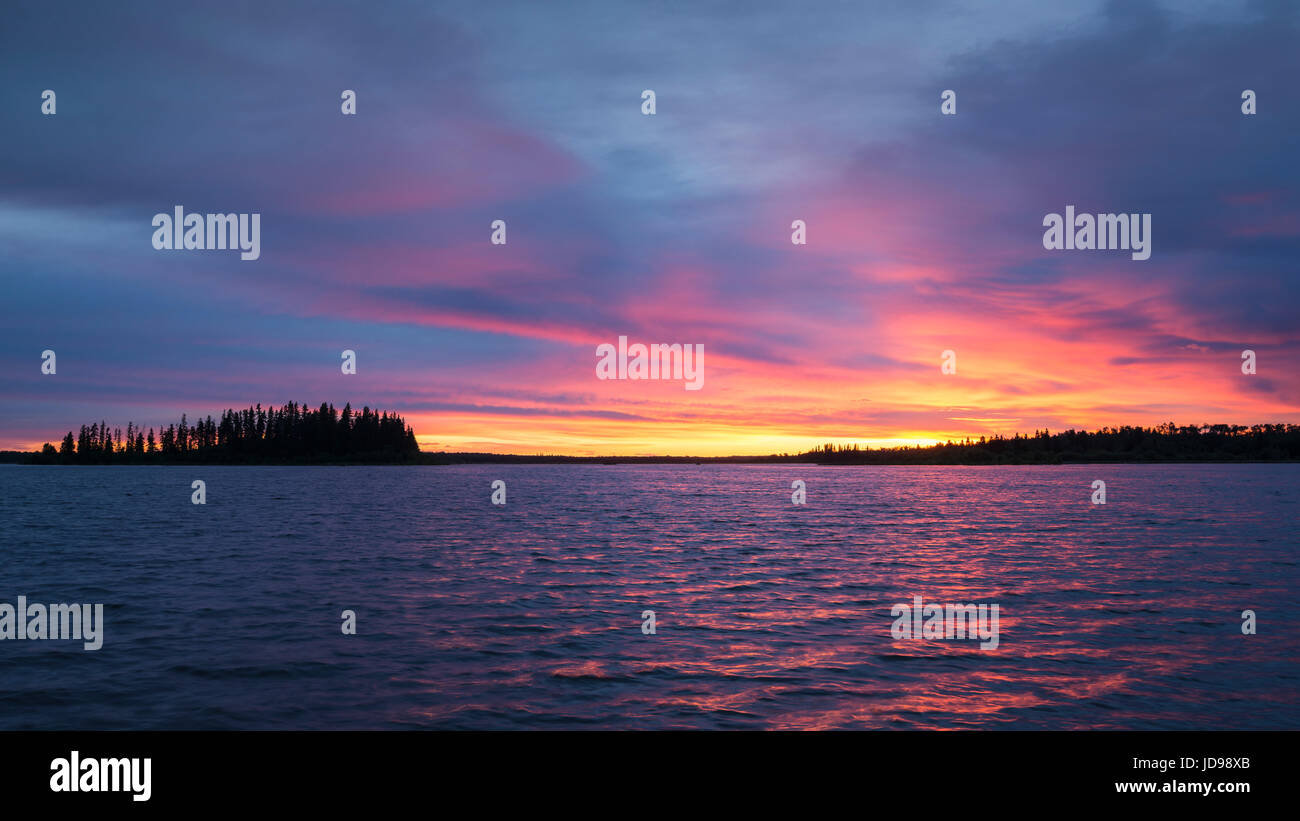 Sunset at Astotin Lake in Elk Island National Park, Alberta, Canada Stock Photo
