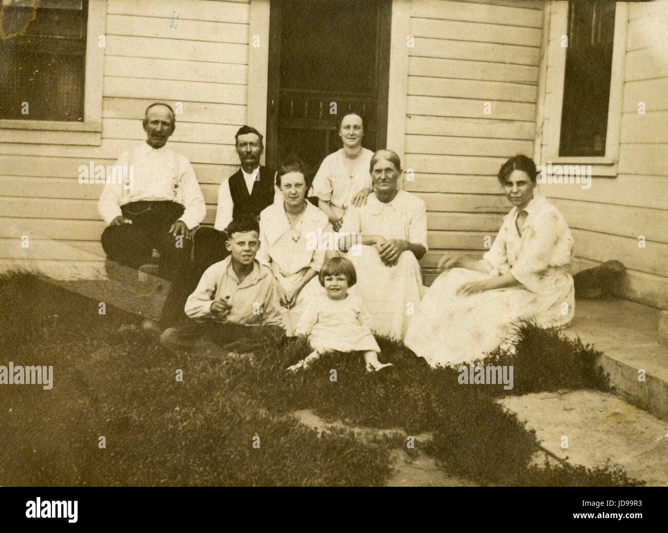 Antique c1922 photograph, farming family portrait. Location is probably Mankato, Minnesota. SOURCE: ORIGINAL PHOTOGRAPH. Stock Photo