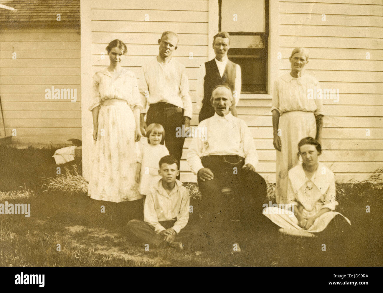 Antique c1922 photograph, farming family portrait. Location is probably Mankato, Minnesota. SOURCE: ORIGINAL PHOTOGRAPH. Stock Photo
