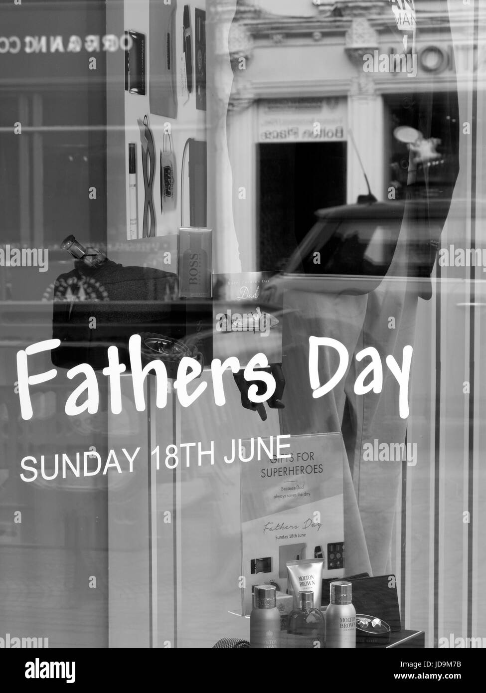 Fathers Day shopfront window display Stock Photo