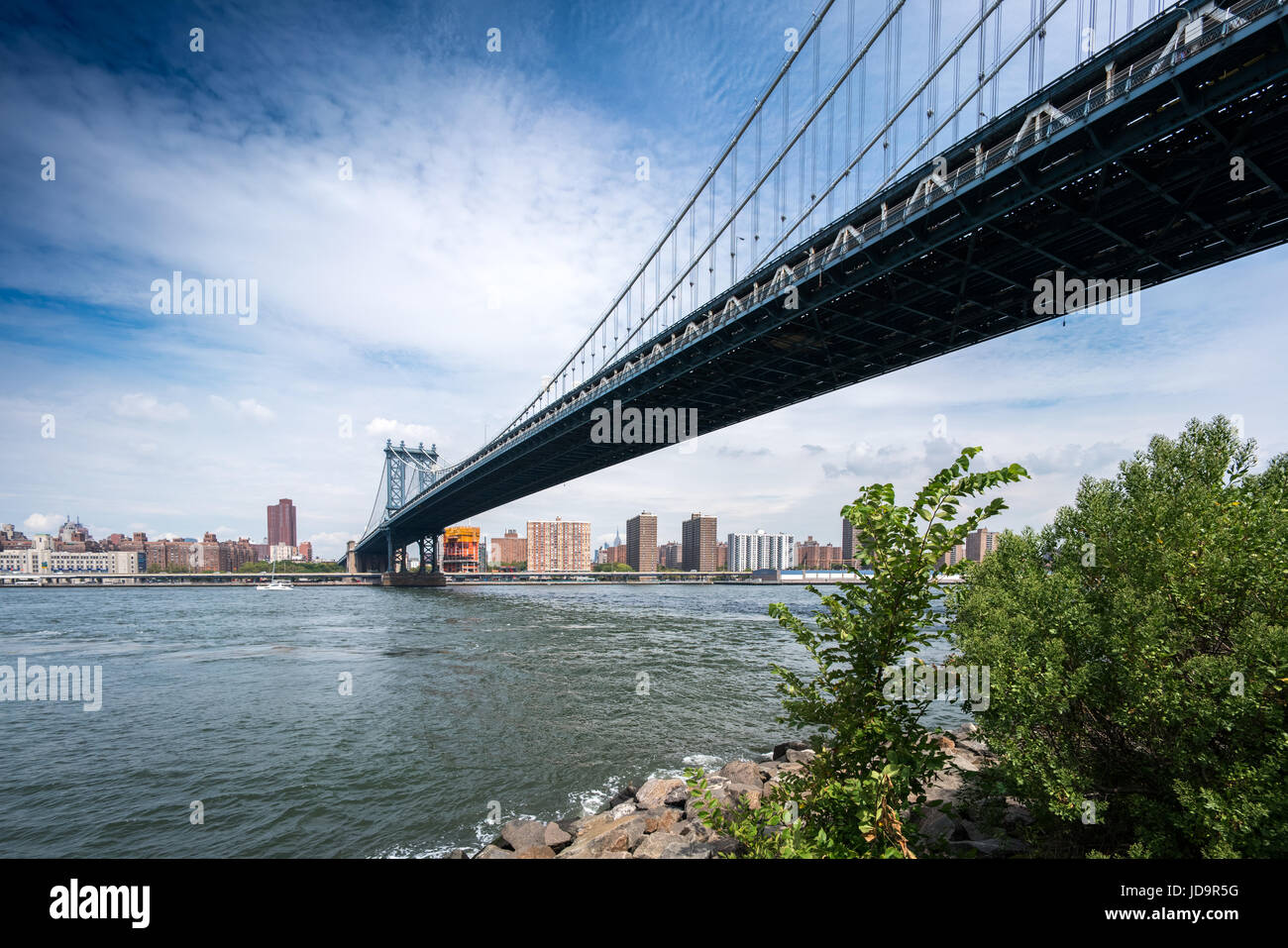 Panoramic view of the Manhattan Bridge, New York City, USA. 2016 urban city United States of America Stock Photo